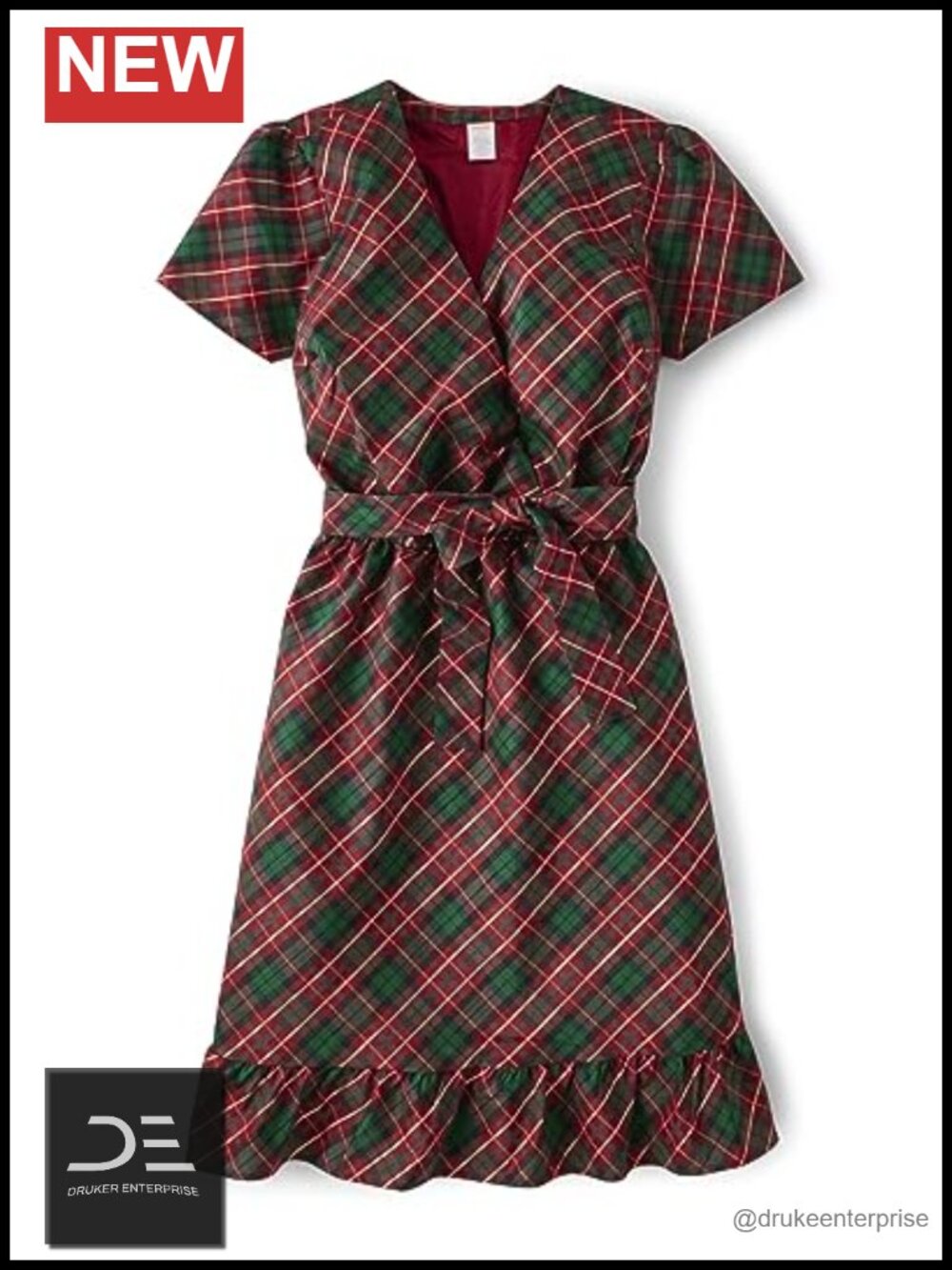 Girls Tie Front Wrap Dress Red Plaid Christmas